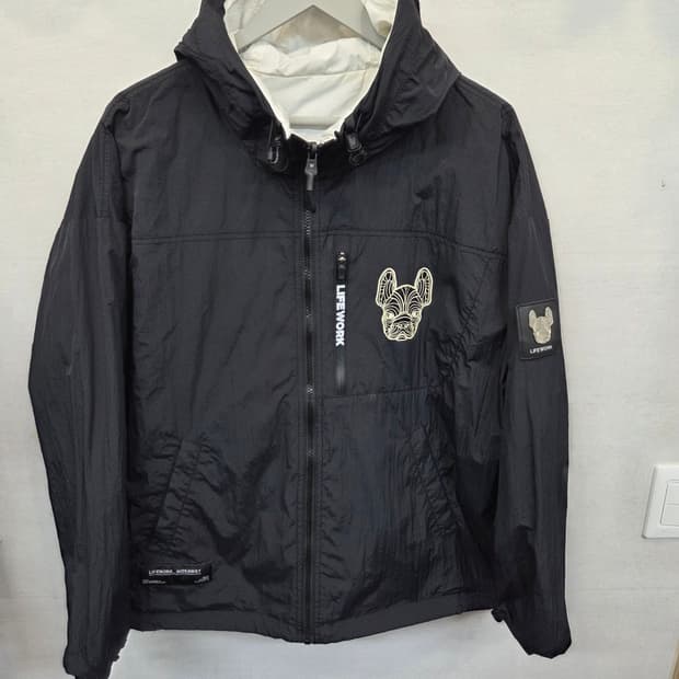 라이프워크 리버시블 빅라독 레터링 바람막이 후드자켓 L 오버핏 