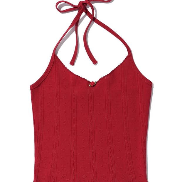 유희 eyelet sleeveless red