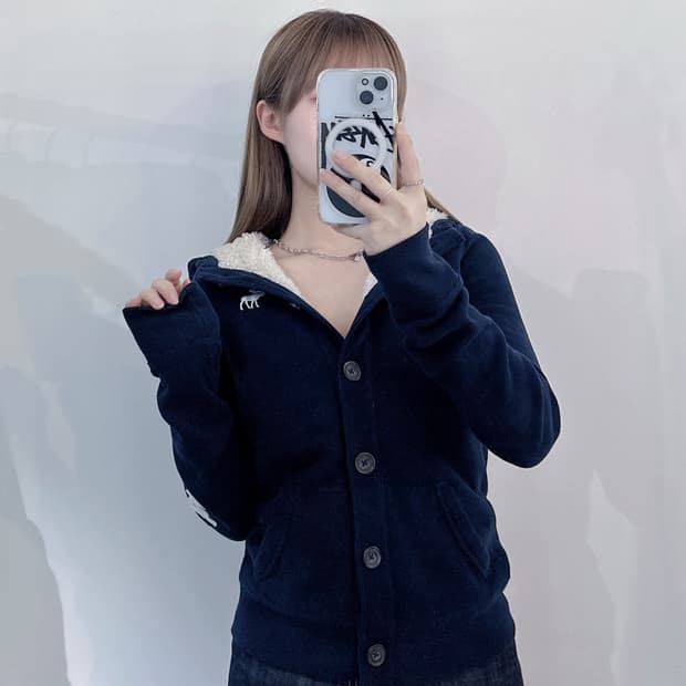 아베크롬비 사이드로고 네이비 버튼 후드집업