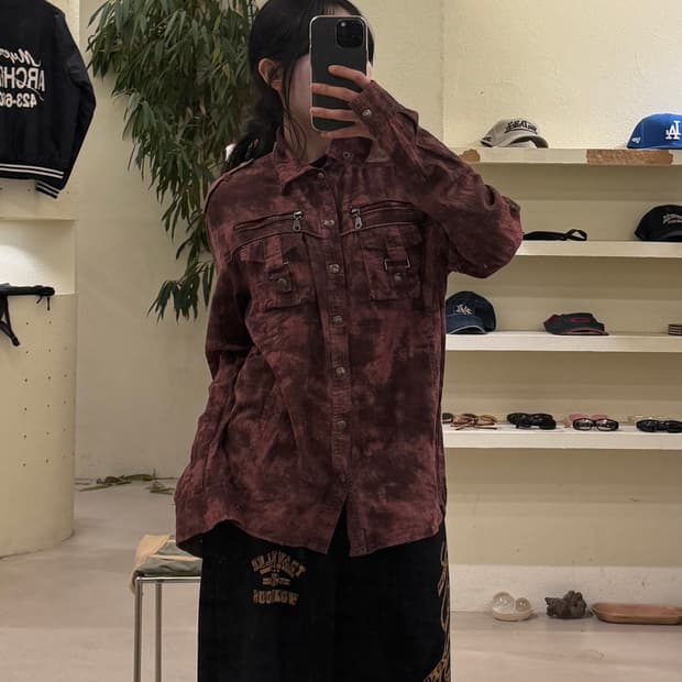 빈티지 버건디 워시드 밀리터리 셔츠 자켓 U313