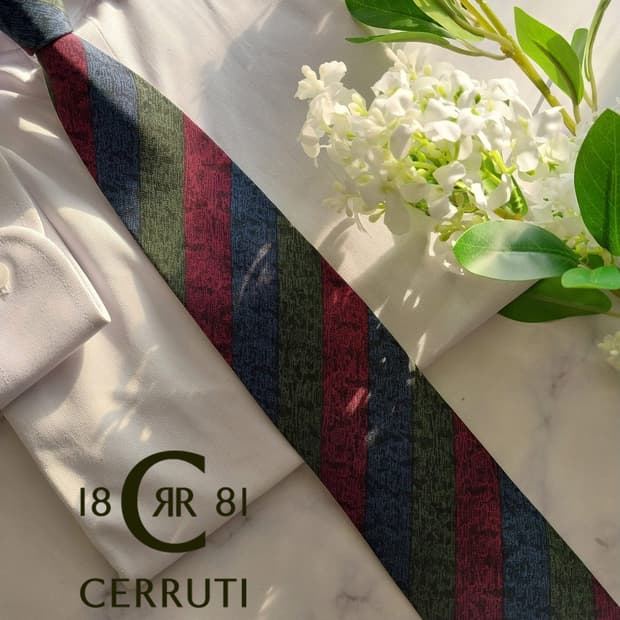 세루티 실크 카키 스트라이프 슬림 넥타이 7.7cm A+등급 K1501
