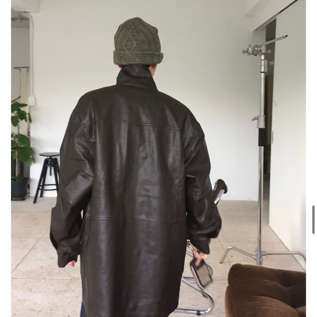 리이리 레더 코트 브라운 free