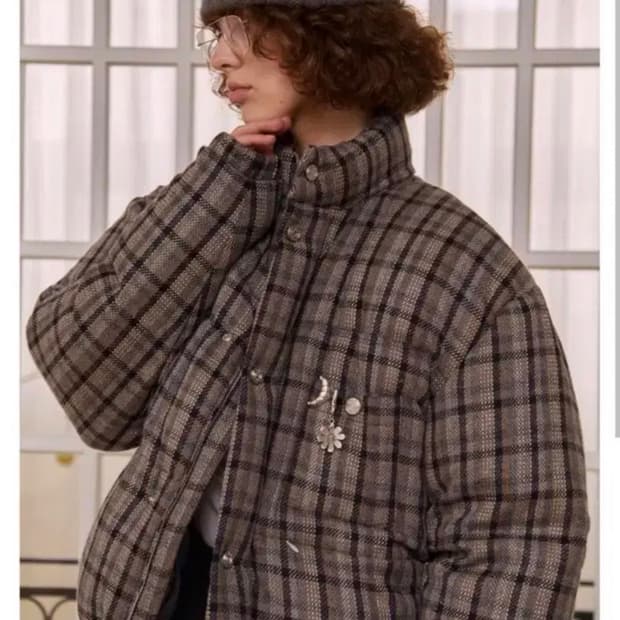 (M) stu 덕 다운 숏 자켓 패딩 멀티 체크