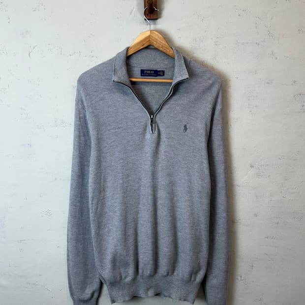 폴로랄프로렌 빈티지 그레이 코튼 니트 반집업