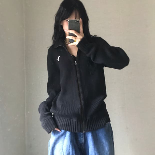 푸마 블랙 하이넥 니트집업