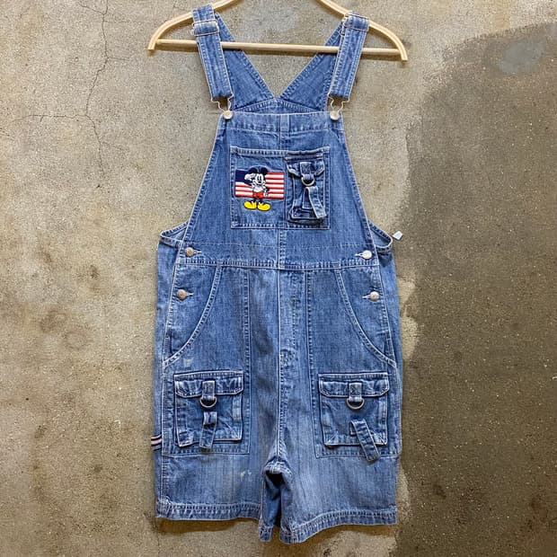 00s USA 빈티지 디주니 정품 미키마우스 데님 오버롤 반바지
