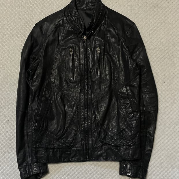 광희시장 웨스턴 무드 램스킨 양가죽 절개 레더 자켓