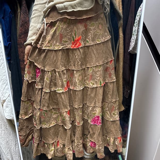 빈티지 플라워 패치워크 캉캉 코듀로이 스커트