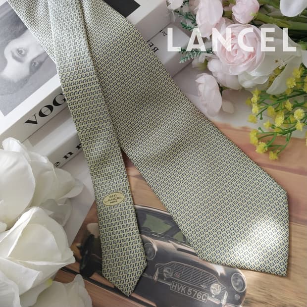 란셀 실크 카키 기하학 패턴 넥타이 9.7cm A+등급 K1207

