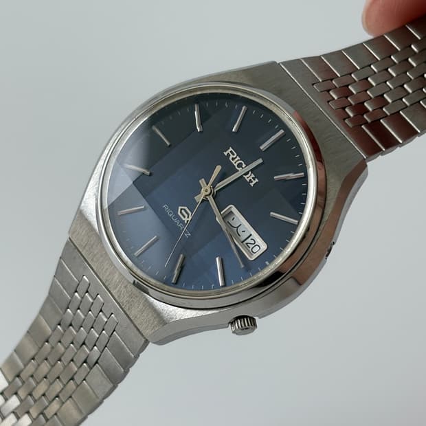 리코 1980년대 네이비 다이얼 실버 리쿼츠 남성 데드스탁