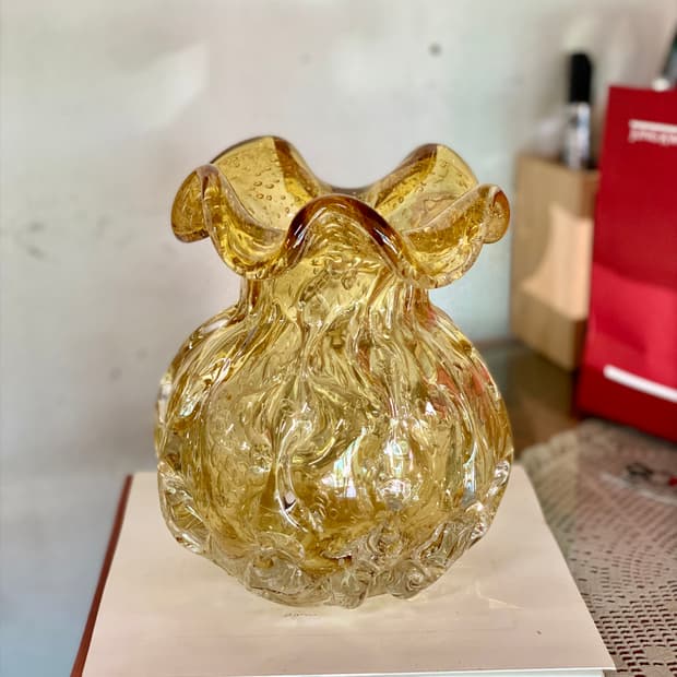 일본 유리공예 앰버 화병 꽃병 빈티지 소품