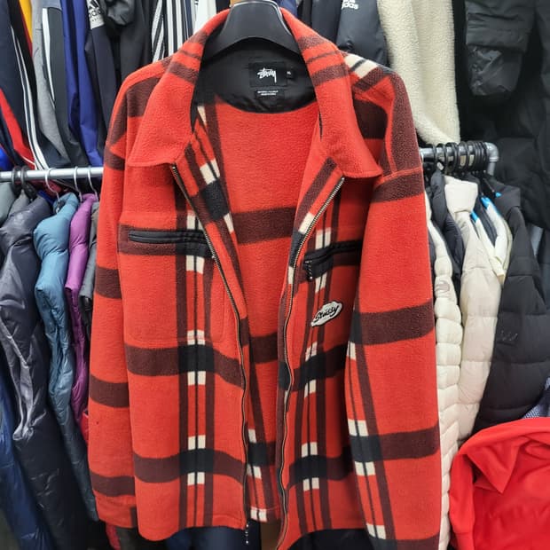 스투시 레드 체크 플리스 자켓xl