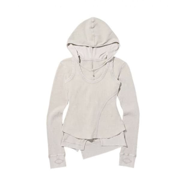 미스치프 레이어드 와플 후드 세트 블리치드 베이지