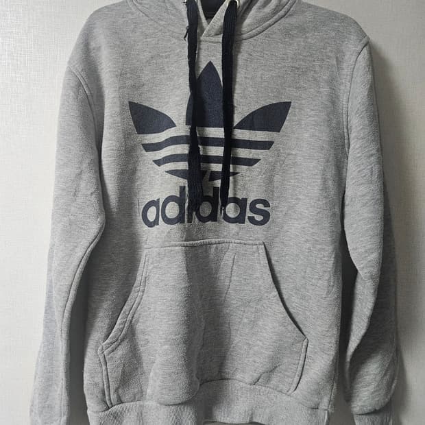 아디다스 그레이 로고 후드티 M
