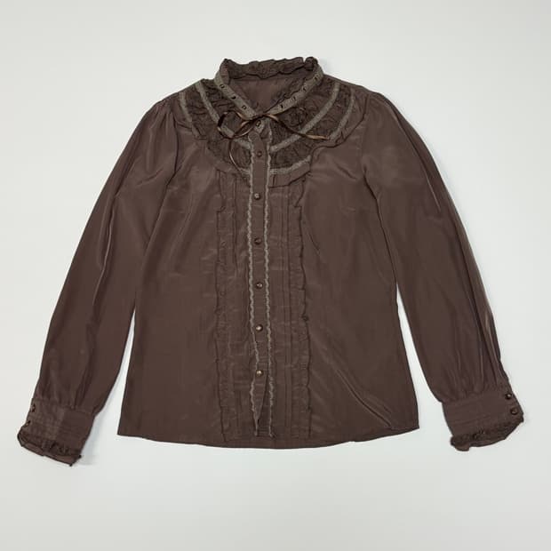 axes femme 초코브라운 레이스 블라우스