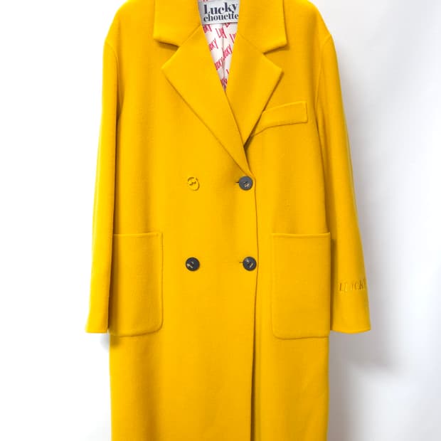 럭키슈에뜨 머스터드 더블 브레스트 롱코트 38 사이즈