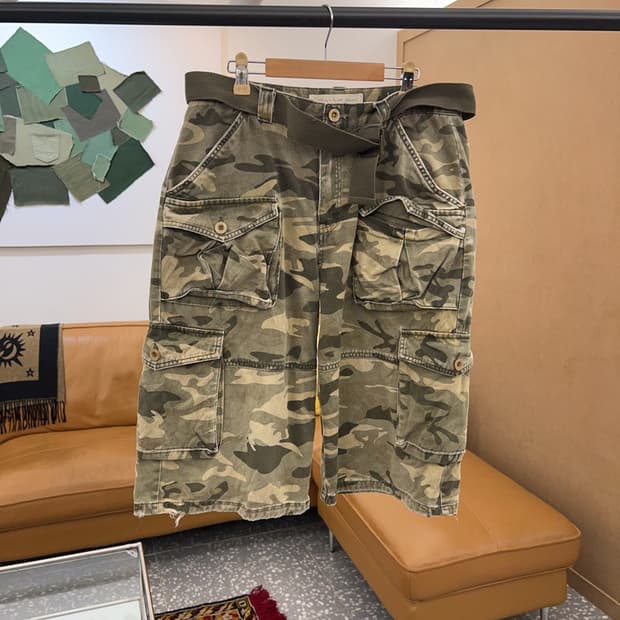 빈티지 벨티드 카모 카고팬츠 반바지 32인치 C05082 