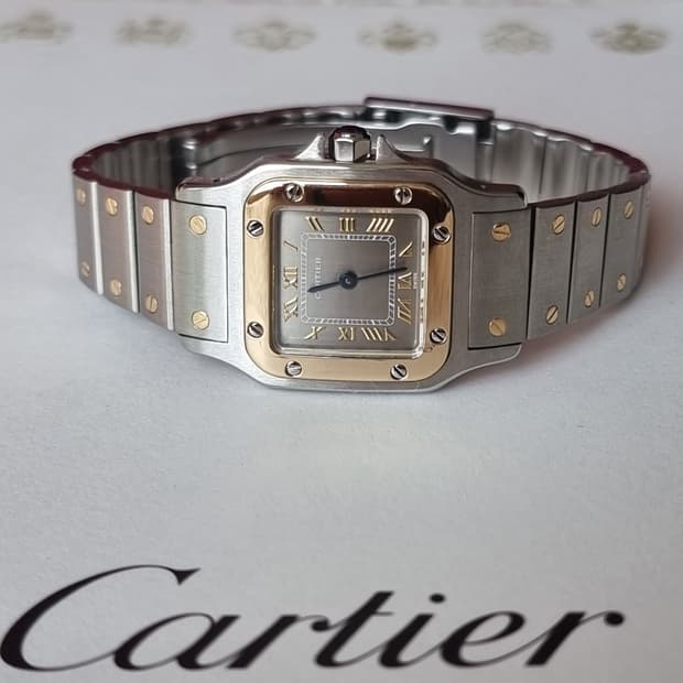 까르띠에 산토스 갈베 18K 콤비 로듐다이얼 쿼츠 스몰 여성시계 02년