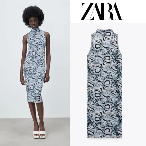 Zara Blue Jaquard Dress