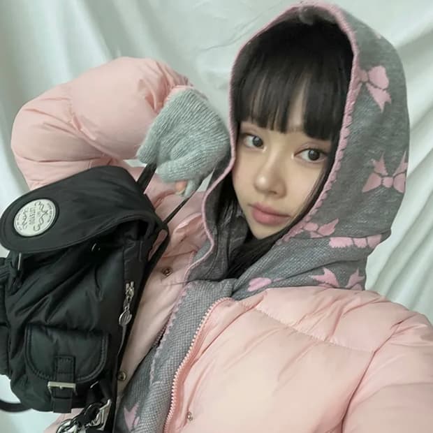 [새상품] 리본 니트 후드 머플러 바라클라바