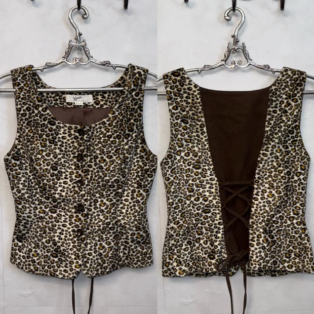 Brown leopard fur back corset vest