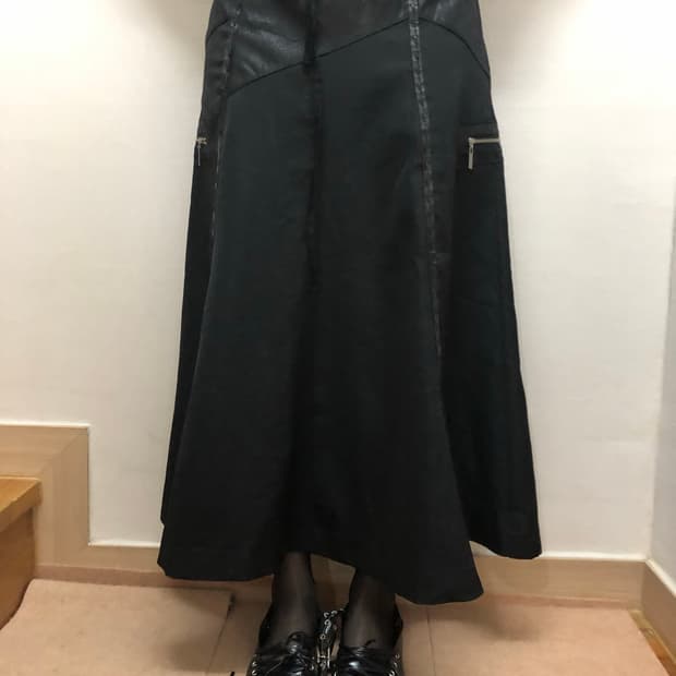 빈티지 블랙 펑크 레더 롱 스커트