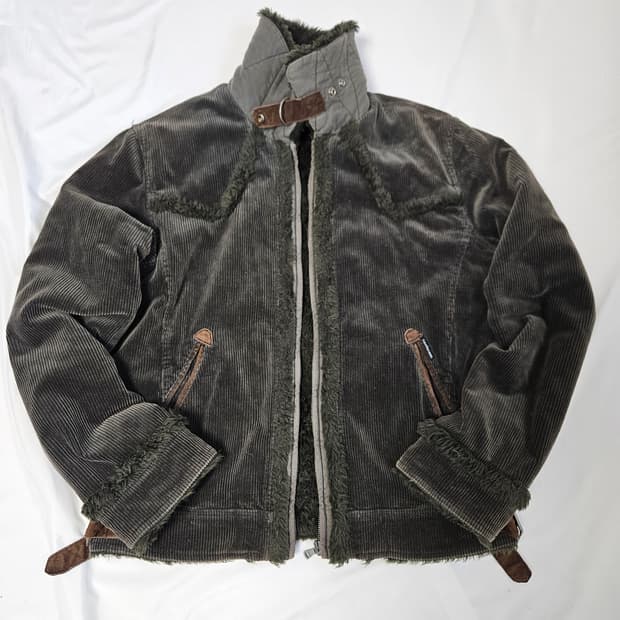 캘빈클라인 시어링퍼 코듀로이 무스탕 쉐르파 다크카키 빈티지 L 105