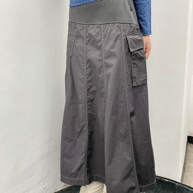 차콜 스티치 롱스커트