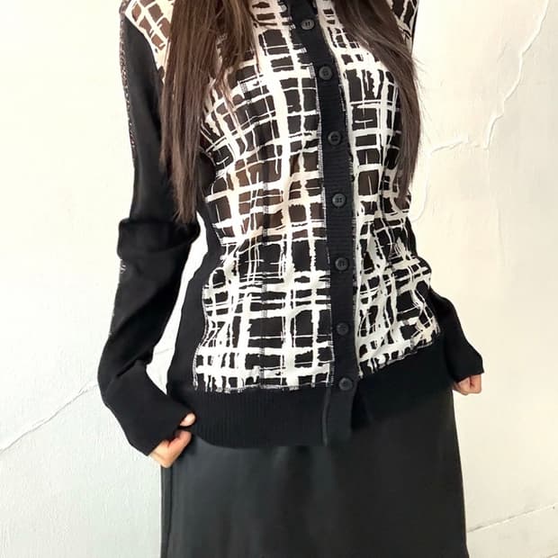 Black Graphic Knit mesh zip-up