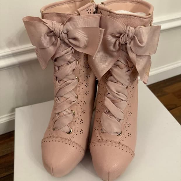 리즈리사 레이스업 부츠 핑크 베이지 L사이즈 240