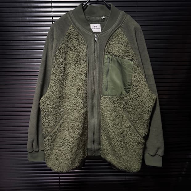 유니클로 화이트 마운티니어링 후리스 플리스 카키 밀리터리 2XL XXL