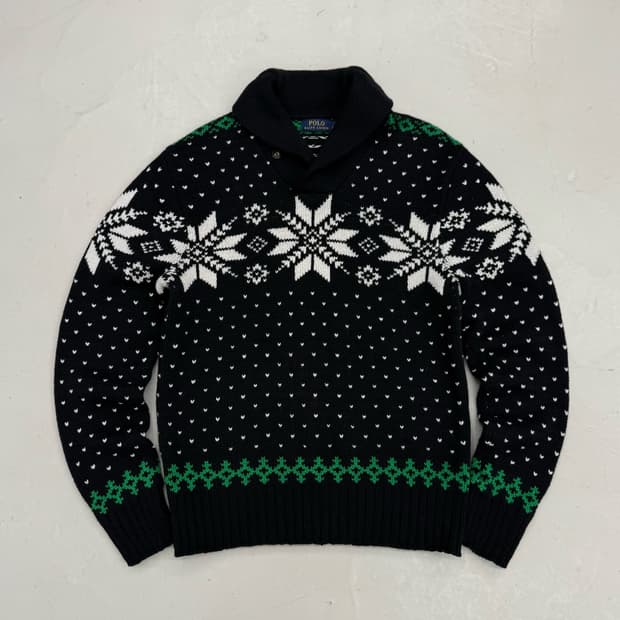 폴로 신형 네이비 눈꽃 캐시미어 숄카라 니트 74 55 52 78