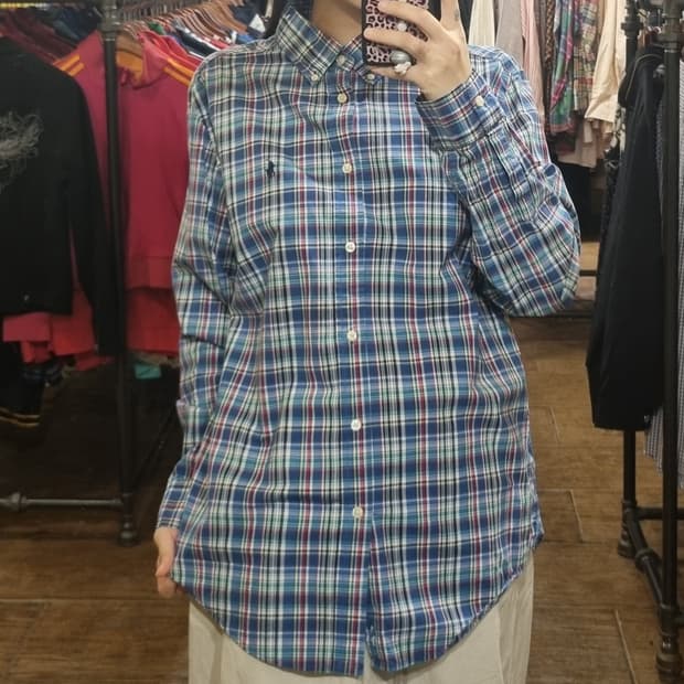 [Hi] polo 폴로 긴팔 체크셔츠 블루