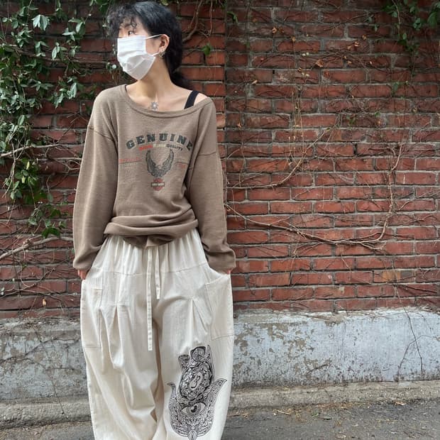 히피 에스닉 문양 와이드 벌룬 팬츠