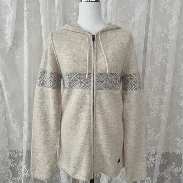 S) PURE DKNY 앙고라 노르딕 니트 후드 집업 오트밀