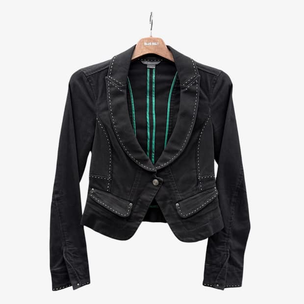 아르마니 익스체인지 헤비코튼 데님 블레이저 자켓 유니크 라펠 스티치 라인