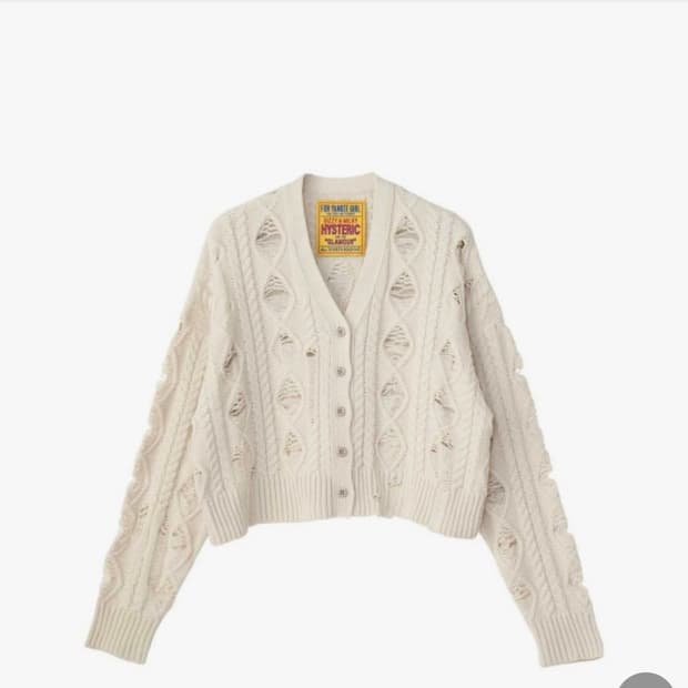 히스테릭 글래머 가디건 쇼트 크롭 크래쉬 아이보리