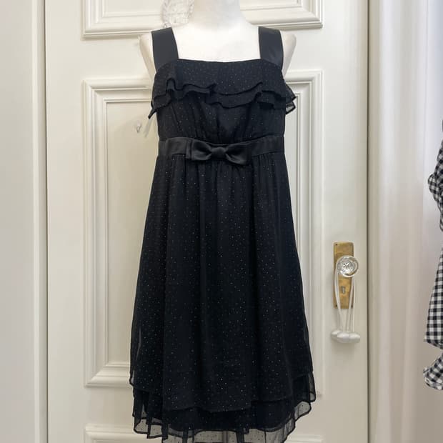 black twinkle dot ruffle bow cute opc
