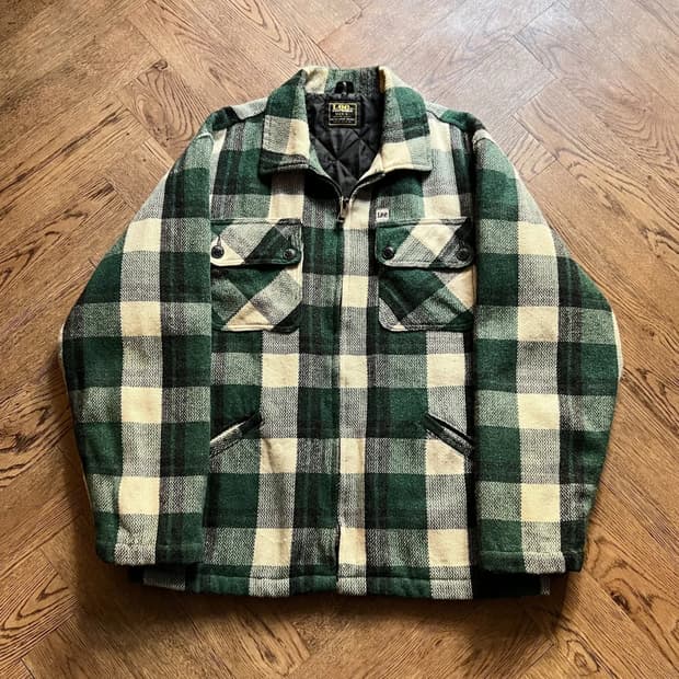 [L]90's Lee 이태리제 퀼팅 라이닝 그린 타탄체크 울 자켓