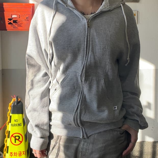 90s RUSSELL 그레이 스웻 후드집업