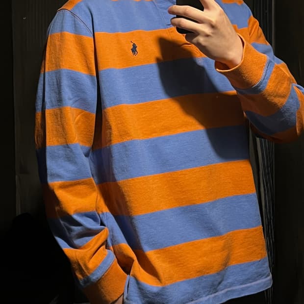 폴로랄프로렌 오렌지 스카이블루 네이비포니 클래식핏 카라넥 긴팔 티셔츠