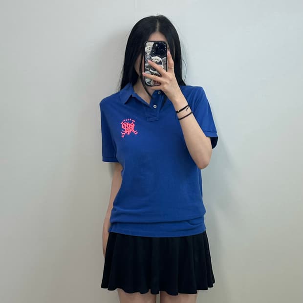 폴로 랄프로렌 자수로고 블루 피케 반팔 카라 티셔츠