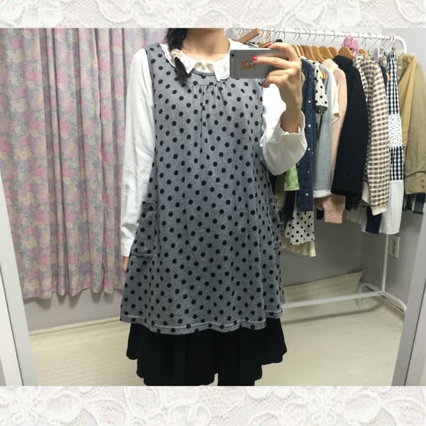 그레이 도트 민소매 원피스