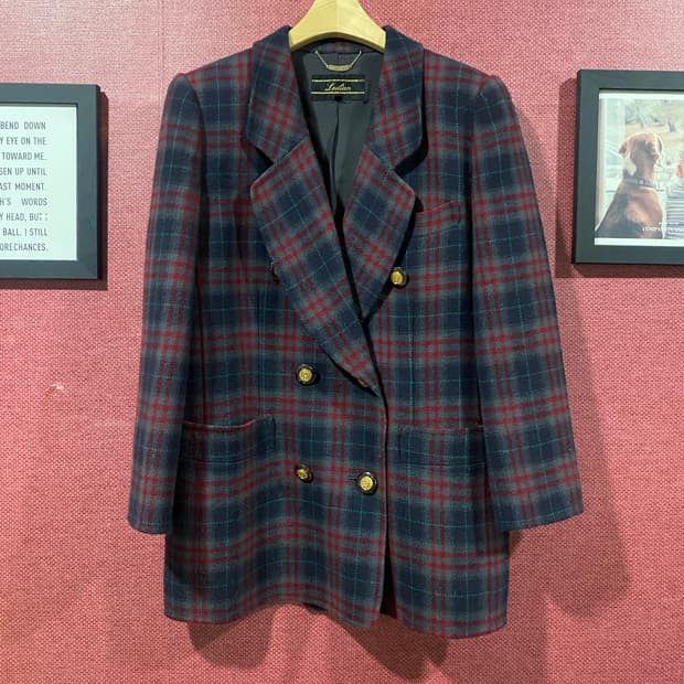 Leilian 체크 더블 자켓