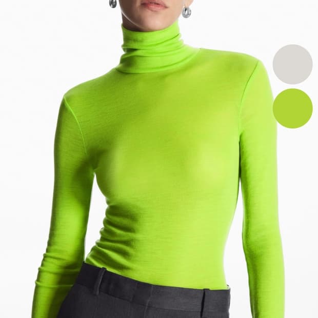 COS 코스 메리노 울 터틀넥 네온 그린