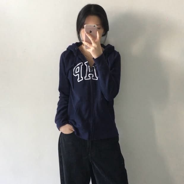 갭 자수 로고 후드집업