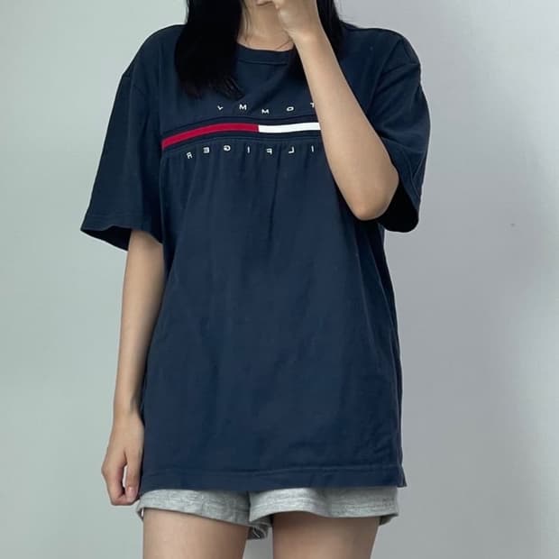 [s] 타미힐피거 플래그 로고 반팔티 네이비