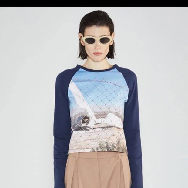 쓰리투에이티 프린티드 래글런 네이비 긴팔티