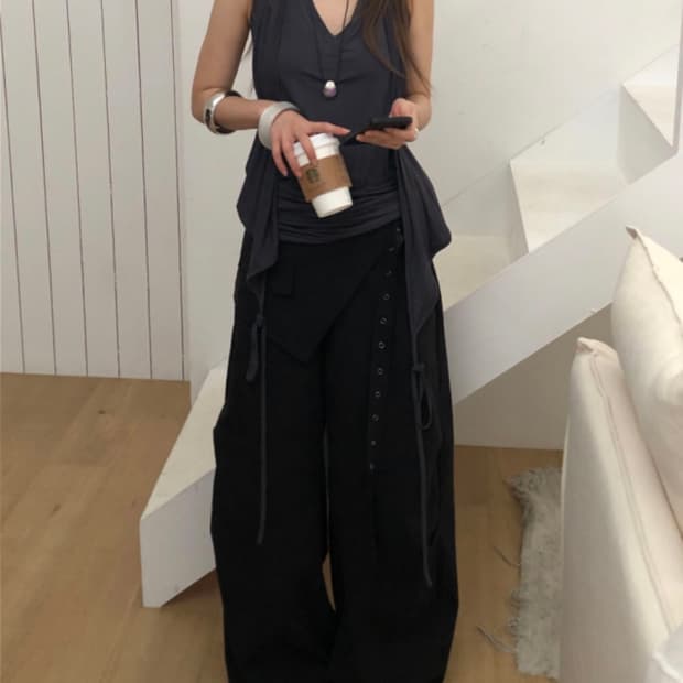 서울 베이스드 WRAP SKIRT BELT WIDE PANTS