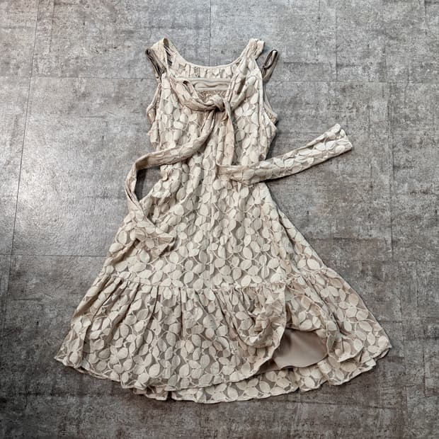 타이 넥 플라워 레이스 원피스 2pcs SET